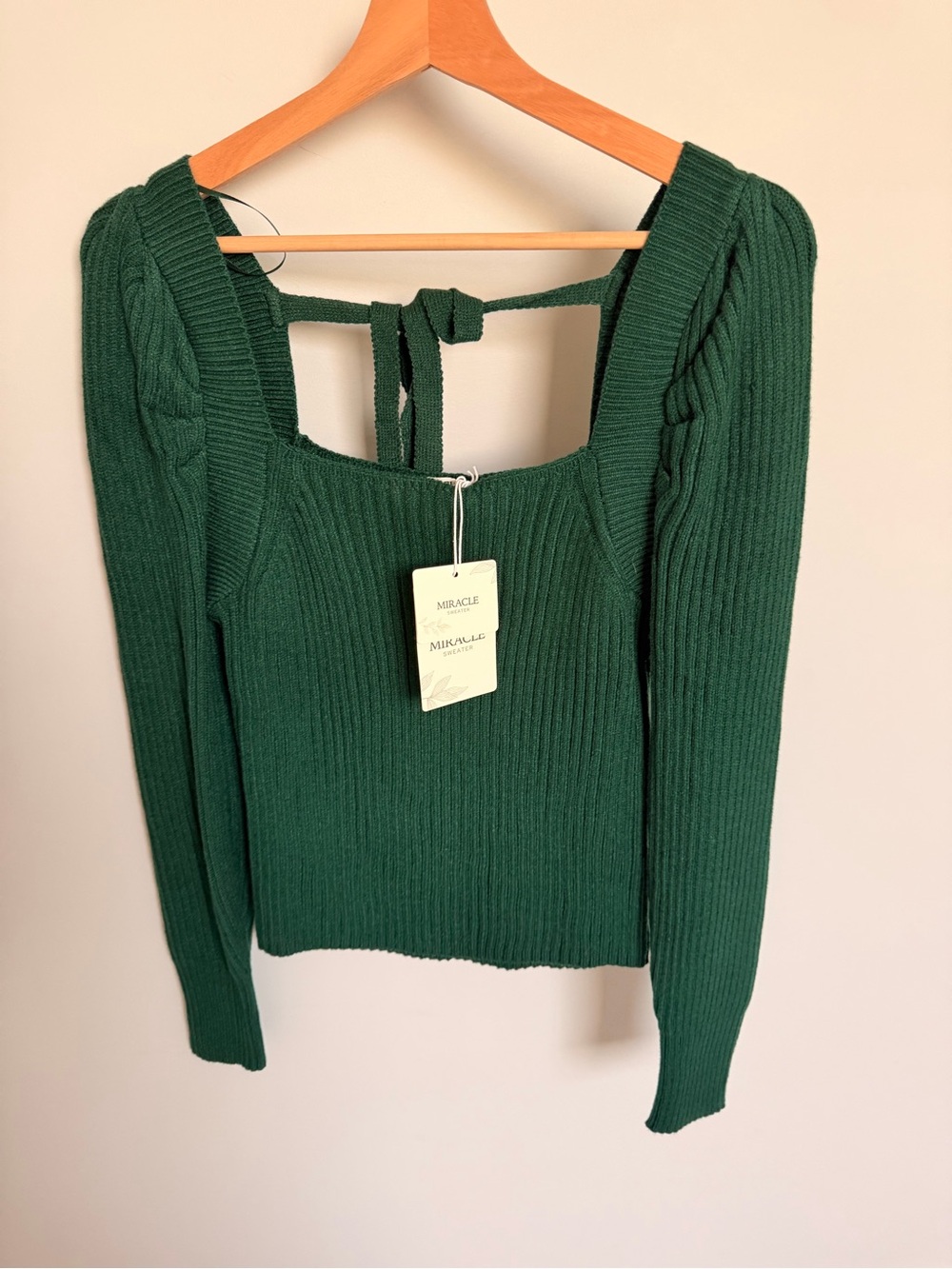 Miracle Ribbed Square-Neck Forest Green Sweater with Back Tie